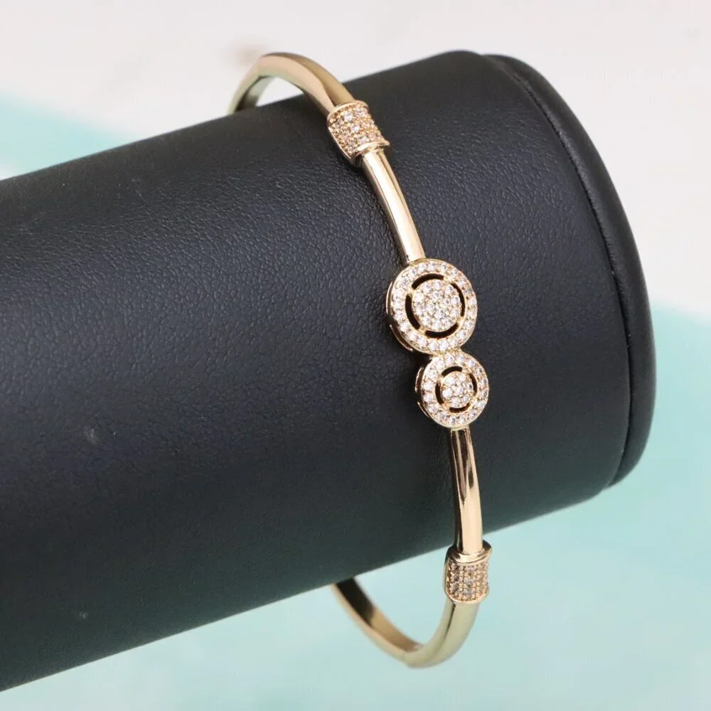 Dual Circle Design Rose Gold Bangle with Sparkling Accents, XPBL0430